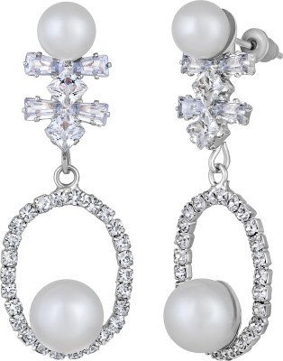 Stefan White AD Stone & Artificial Pearl Drop Earring Cubic Zirconia Alloy Drops & Danglers