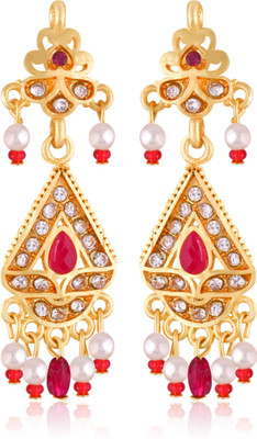 VIGHNAHARTA Elite Fancy for Drop DanglerRed Earring Women and Girls [VFJ2276ERG-RED] Cubic Zirconia, Pearl Alloy Drops & Danglers