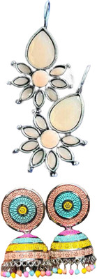 Hernger traders Flower_Kundan_Beige_01 & Rainbow-Earrings002_04 Cubic Zirconia Alloy Earring Set