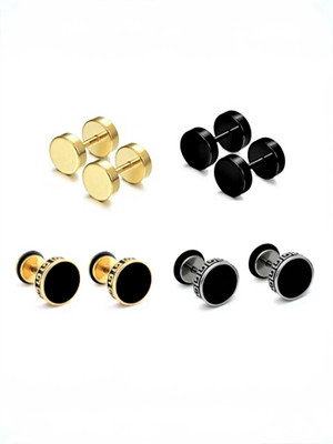NIMZ Mens & Women Fashion Jewellery Valentine Platinum Black Blue Golden Silver Surgical Plug Combo Hoop Ear piercing Studs stainless Steel Jewelry Stylish Fancy Party wear casual High Gold Polish Daily use simple Magnet non Pierced Round pressing Dumbell Multicolor press OM Earrings Combo Set pack 