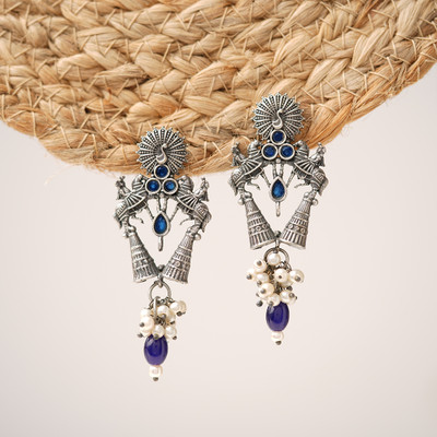 Sanseeta Ashwrohi- Silver Brass Pearl dangler earrings Zircon Brass Drops & Danglers