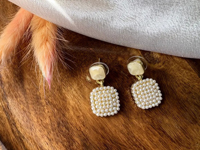 pasu fashion Gold-Plated Square Artificial Bes-Beed Drop Earrings Pearl Alloy Clip-on Earring