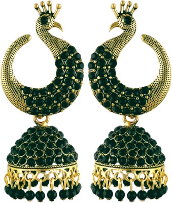 Fashion Frill Golden Earrings Peacock Designs Earrings Gold Plated Jhumka Earrings Cubic Zirconia, Pearl Brass Earring Set