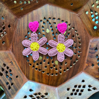 MASHBA Colorful Handmade Beaded Daisy Flower Shape Earrings For Women And Girls Beads Fabric Drops & Danglers