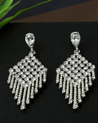 Sangria Silver-Toned Feather Shaped Drop Earrings Zinc Drops & Danglers