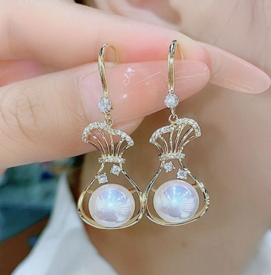 AKISON JEWELS White Pearls Korean Earrings For Women Girls Trendy Western Fashion Earring Pearl, Crystal, Cubic Zirconia, Diamond Alloy Earring Set, Drops & Danglers