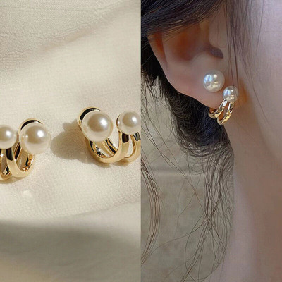 polluxcraft PolluxCraft Earrings For Women & Girls /Double Pearl Korean Earrings Pearl Alloy Stud Earring