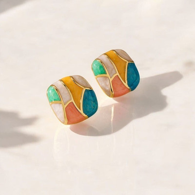 ADORNITY Multicolor Geometric Stud Earrings For Women Girls Western Jewellery Alloy Stud Earring