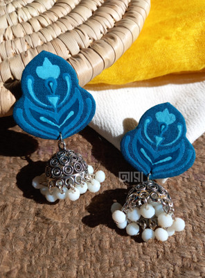 Aara Blue acrylic painting crystal earrings Fabric Hoop Earring, Chandbali Earring, Drops & Danglers, Stud Earring, Jhumki Earring