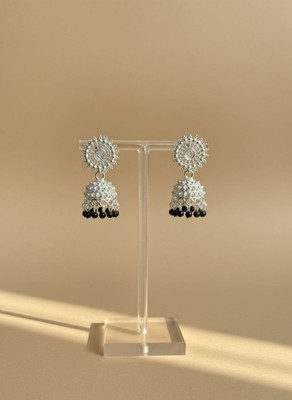 SHARANYA Oxidised Silver Black Beaded Jhumka Earrings for Women & Girls Alloy Jhumki Earring