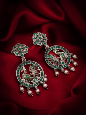 Vermont Classy Latest Oxidised Green Stone Studded Chandbali Earrings Alloy Chandbali Earring