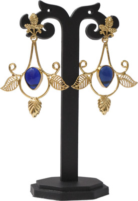 JHUMKARANI 18k Gold Plated Leaf Shape Earrings with Monalisa Stone Brass Jhumki Earring