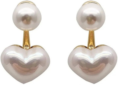 alysa Love Heart Shape White Pearl Gold Tone Earrings For Women & Girls Alloy Stud Earring