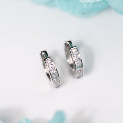 Shiyara JEWELLS Delicate Spark Sterling Silver Hoop Earrings Cubic Zirconia Sterling Silver Hoop Earring