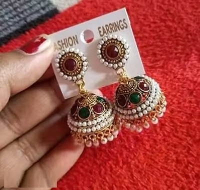 HariShree Kuhu Gold Plated Ethnic Jhumka Earrings with Stones Women & Girls Alloy Jhumki Earring