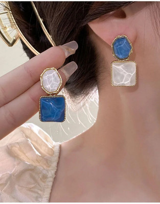 Vivity Latest Korean Style Asymmetric Unpaired Geometric Double Colored Irregular Alloy Drops & Danglers, Earring Set