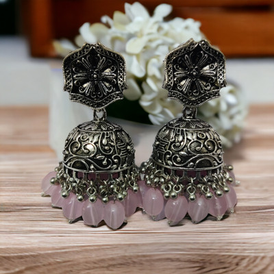 Opal Touch Enchanting Oxidized Jhumkas Cubic Zirconia Brass Jhumki Earring