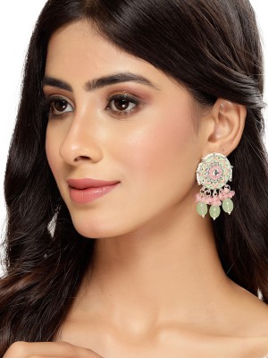 Studio Sukkhi Charming Gold Plated Pink & Mint Green Meenakari Stud Earrings Alloy Stud Earring