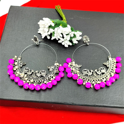 Lukello Silver-Plated Oxidized Peacock Chandbali Earring For Women/Girls Brass Chandbali Earring