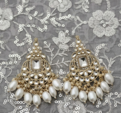 DHVANI Royal Chandeliers Pearl Alloy Chandbali Earring