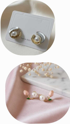 pas Unique pink silver Beaded Stone Earrings for girls & women for party wear Cubic Zirconia Alloy Stud Earring, Earring Set, Plug Earring