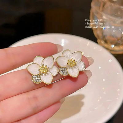 Ayora White Flower Stud Earrings for Women & Girls Cubic Zirconia Stainless Steel Stud Earring