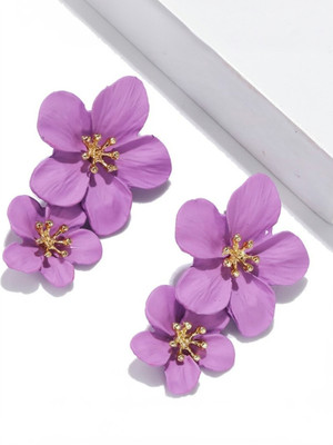 AKISON JEWELS Purple Flower Earrings For Women Floral Earrings For Women Long Korean Earrings Alloy Earring Set, Drops & Danglers, Tassel Earring