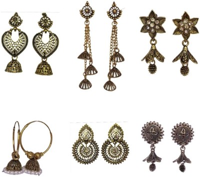 DUNIQ Gold & Silver Coloured Combo Of 6 Pairs Earrings Diamond Alloy Drops & Danglers