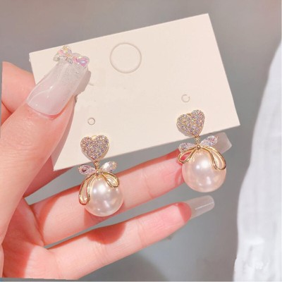 AVR JEWELS Korean fashion all-match net red love big pearl earrings Alloy Drops & Danglers