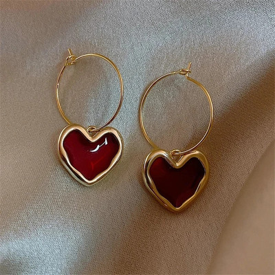 BlueShine Korean Earring with Red Heart & Golden layer for Women & Girls Weddings & Party Alloy Stud Earring, Drops & Danglers