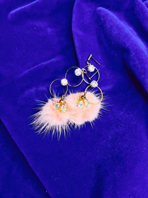 Hengar Traders Soft_ball_pink-3 Cubic Zirconia Alloy Earring Set