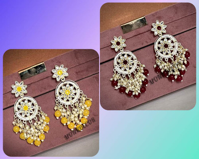 MONKDECOR Elegant Design Beautiful Earrings Combo Pack of 2 Colors Alloy Drops & Danglers
