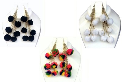 FashMade FK-Pack Of 3 Pom Pom Fabric Drops & Danglers