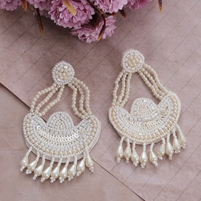 TASHKURST Handmade Beaded White Pearl Dangler Earring for Women/Girls Beads Alloy Hoop Earring