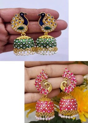 Fashion Theme Fashion Theme Elegant Jhumki Different Design Of Peacock Combo Pack Of 2 Morr Beads, Crystal, Pearl Crystal, Stone Jhumki Earring