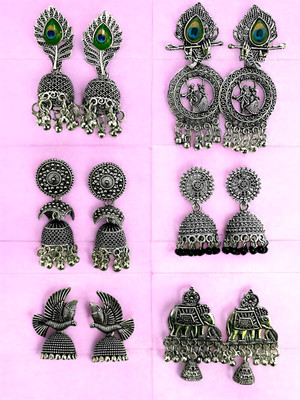 TANSUM COLLECTION Oxidised Silver Jhumka Earrings Combo for Women & Girls | Wedding & Partywear Beads Alloy Drops & Danglers, Jhumki Earring, Earring Set