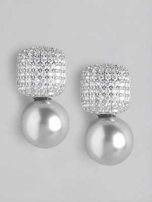 MAYRA TRADING Korean Stone with pearl studs earring for girls & women Beads Alloy Hoop Earring