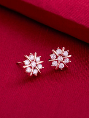 Kushal's Fashion Jewellery White Rose Gold-Plated Party Zircon Stud Zircon Copper Stud Earring