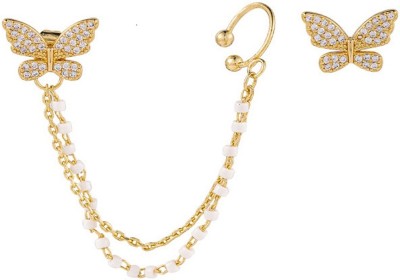 TheVineGirl TheVineGirl Korean Pearl Chain Ear Cuff Butterfly Stud Earrings For Women/Girls Alloy Cuff Earring