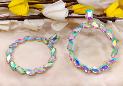 MONKDECOR Beautiful Western Party Stone Circle Artificial Crystal Alloy Hoop Earring