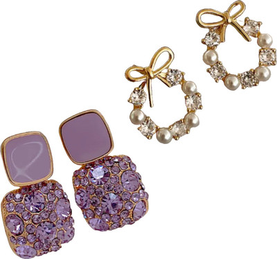 Saugaat Craft Western Style Trending Combo Pack of 2 Korean Studs Earrings For Women And Girls Alloy Drops & Danglers, Stud Earring, Earring Set