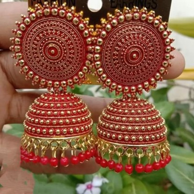 LITTLE WISH Stylish & Party Wear Red Jhumkas for Girls and Women Beads Alloy Jhumki Earring