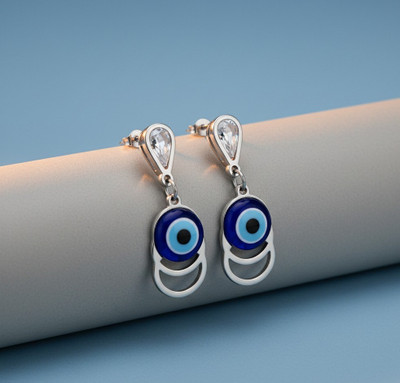 Janki Creation Blue evil eye drop earrings Cat's Eye, Tiger Eye Alloy Chandbali Earring, Drops & Danglers, Jhumki Earring, Stud Earring