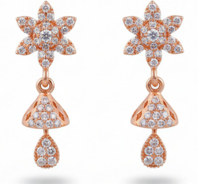 forevershine Golden Plated Floral Stud CZ Hanging Drop Earrings Alloy Jhumki Earring