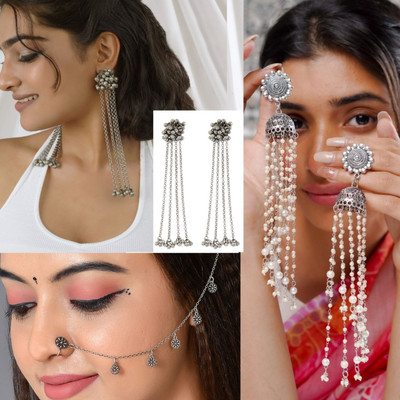 Ashir Combo of 3 Jhumki Jhumka Earrings and Nath Nosepin for Women and Girls Alloy Jhumki Earring