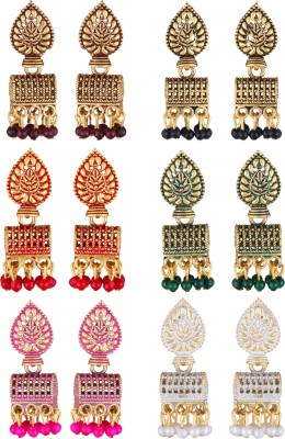 MEENAZ earrings combo set for women girls jhumka 6 jhumkas daily party wear moti kundan Beads, Pearl Alloy, Metal, Copper, Brass, Stone Chandbali Earring, Drops & Danglers, Earring Set, Jhumki Earring