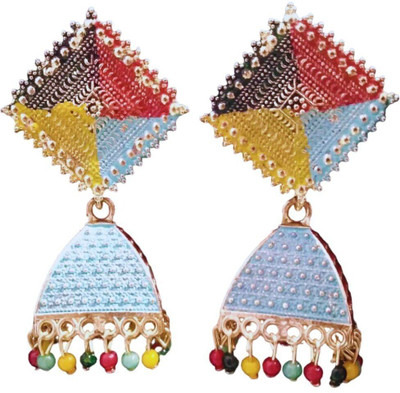 Shreeji Sales Vibrant Fusion Jhumkas Spectrum Sparkle Jhumkas Harmony Earrings Beads Metal Drops & Danglers, Jhumki Earring