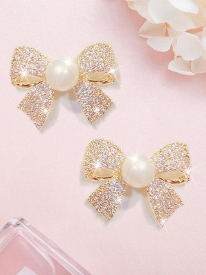 krelin Korean Gold-Plated Contemporary Shaped Pearls Studs Stainless Steel Stud Earring