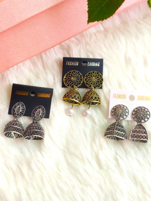 US IDEAL CRAFT Stylis Silver plated Combo of Black & White beaded hook drop jhumka Pearl German Pearl Metal Drops & Danglers