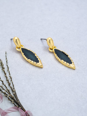 GOLDEN PEACOCK Gold toned and black color leaf-shaped earrings Cubic Zirconia Alloy Drops & Danglers